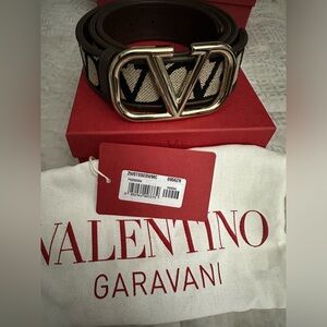 Valentino Brown/Beige Iconographe Canvas and Leather VLogo Reversible